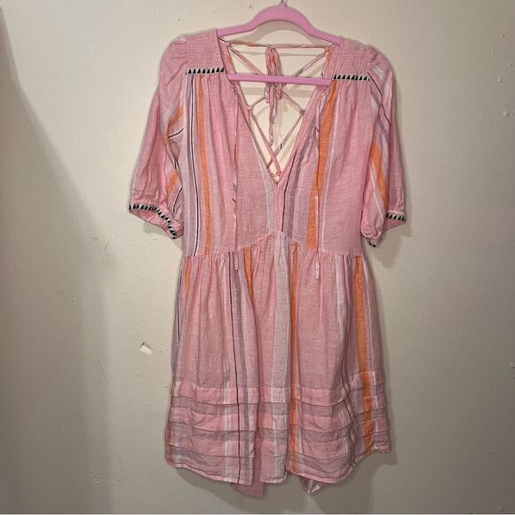 Lemlem X H&M Pink Linen Stripe Mini Short Dress Women's Size S - Picture 5 of 12